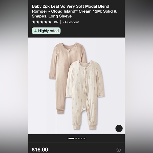 Cloud Island Very soft modal blend rompers long sleeve two ways zipper set of 4 - Picture 5 of 6